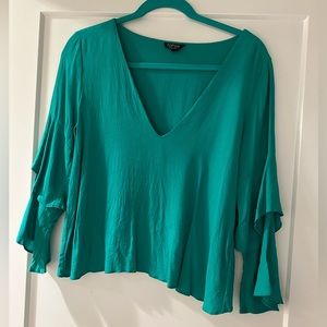 TopShop Green/Teal Flowy Top V-Neck